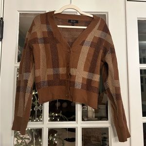 witty fox brown cardigan size large